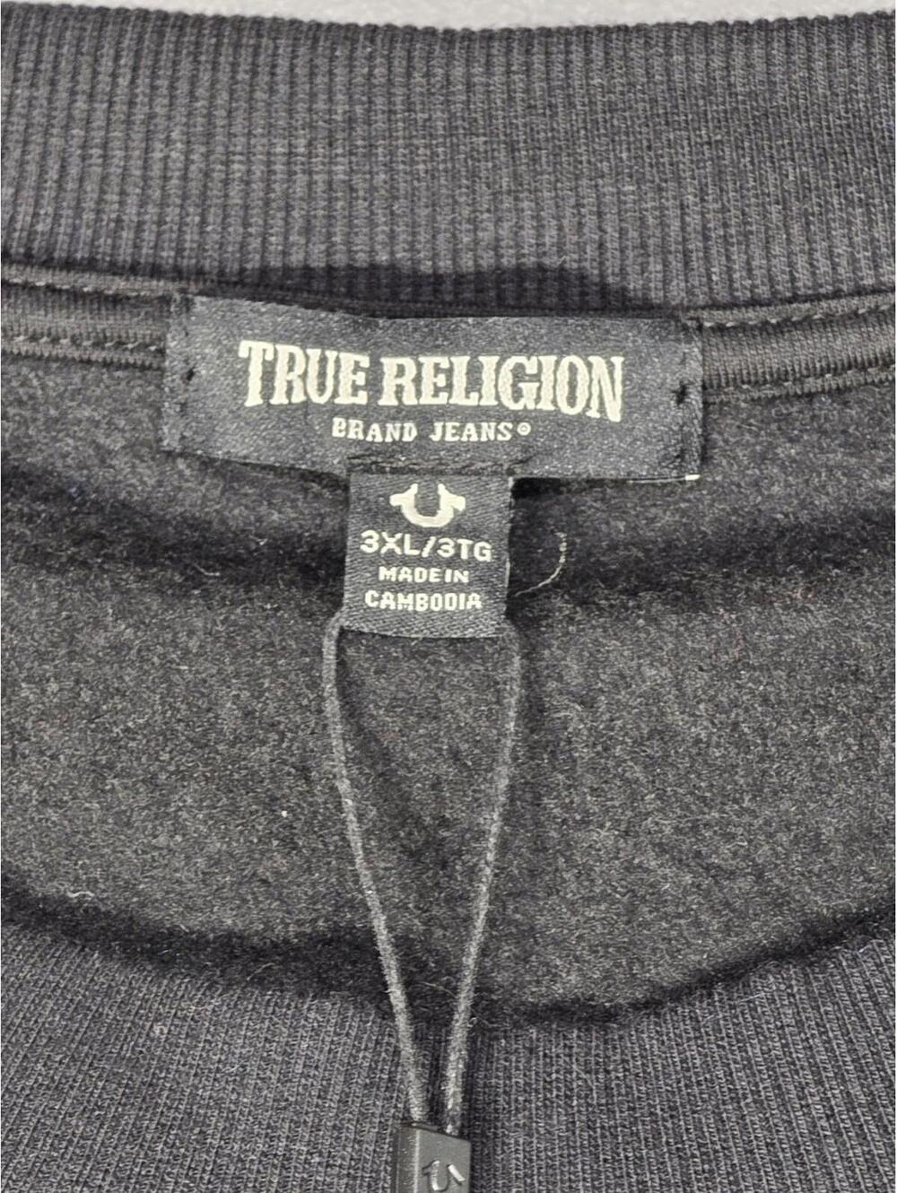 True Religion Men's 3XL Jet Black Bold Sweatshirt Crewneck Buddha Guitar NWT - Picture 3 of 12